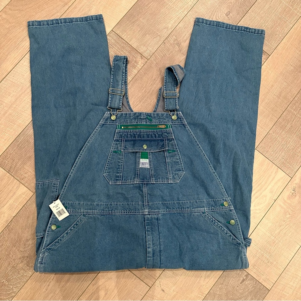 LIBERTY MENS BIB OVERALLS WASHED DENIM 48 X 30 ZIPPER FLY. Tags removed.